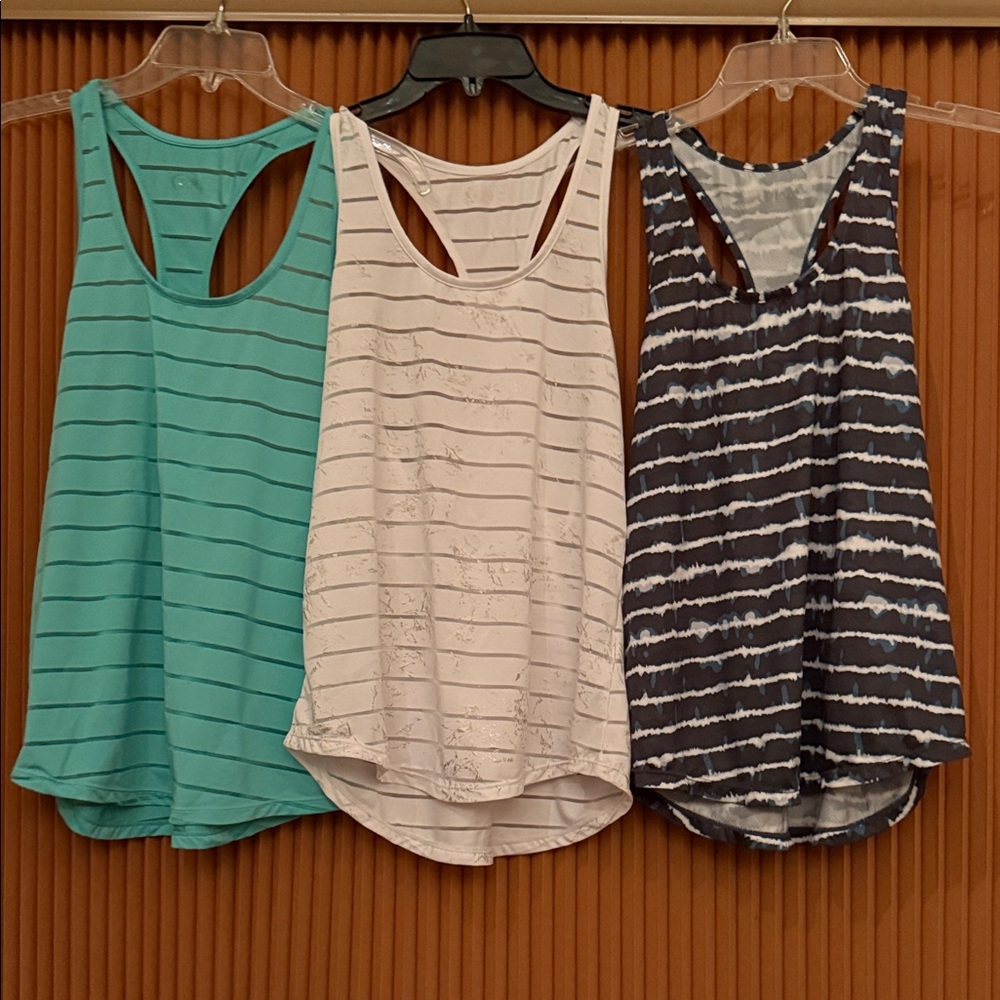 Zyia Women’s Striped Racerback Tank Top - Teal, White, Black
